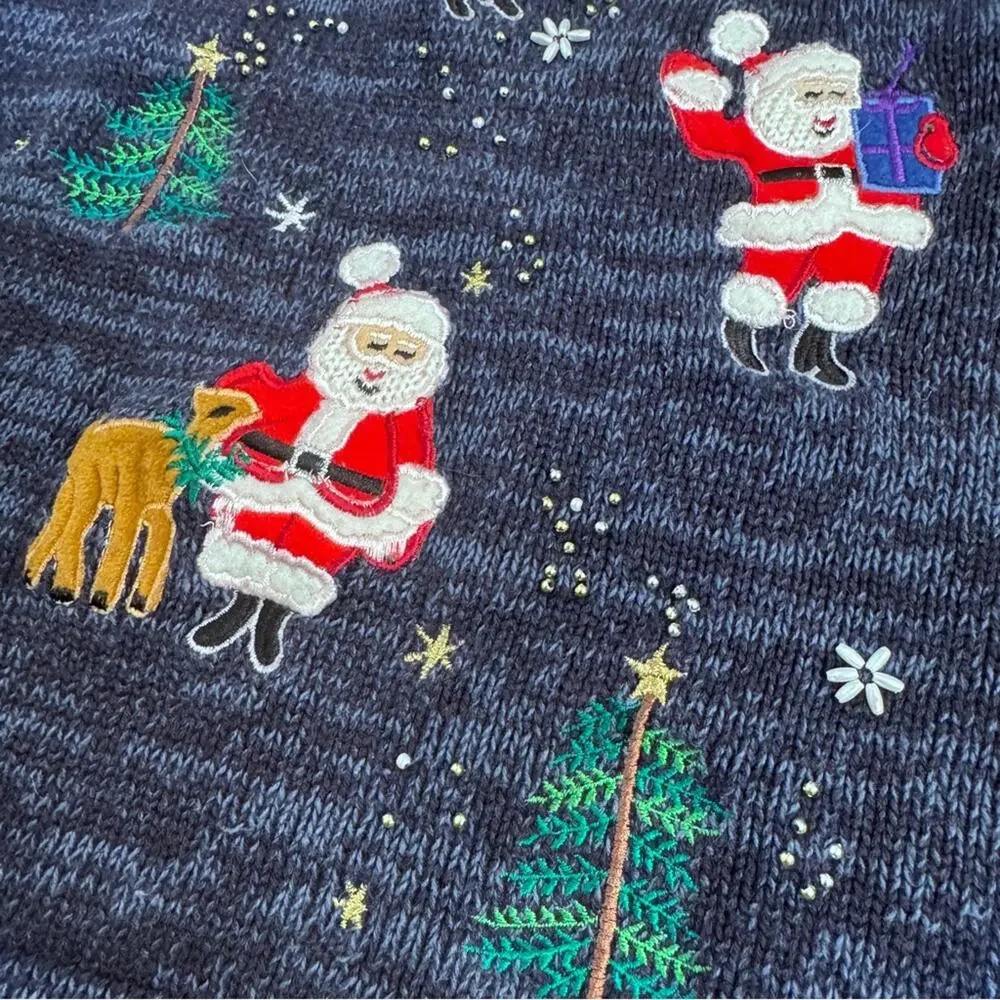 Vintage 90s Santa  Christmas  Zip Cardigan Sweater 2X Plus Size Holiday Knit - Picture 5 of 7